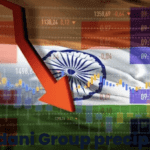 Una bandiera indiana con un grafico in netto calo. Rappresenta il tracollo di Adani Group.