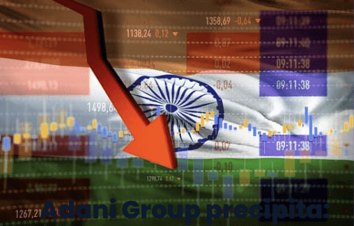 Una bandiera indiana con un grafico in netto calo. Rappresenta il tracollo di Adani Group.